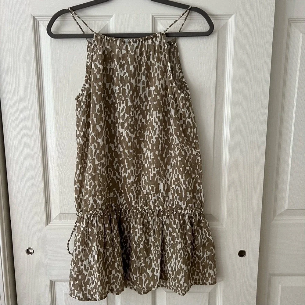 J.Crew Women Top Small Brown Leopard Print Drawstring Halter‎ Gauzy Cinched BOHO